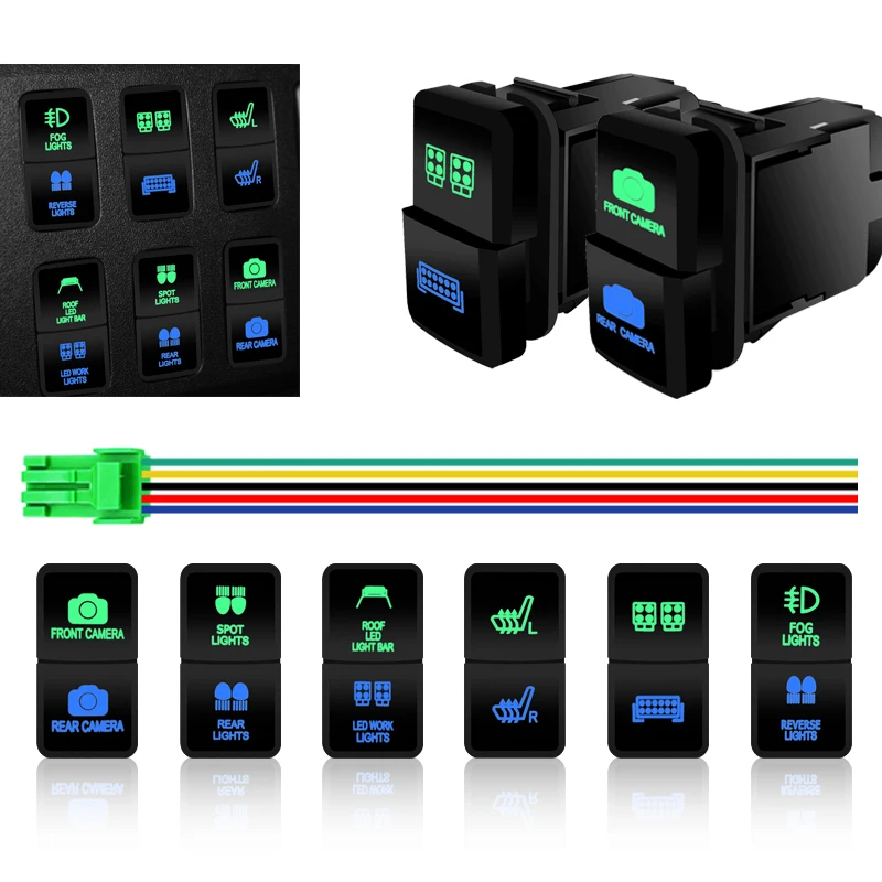 12V Green Blue Led Dual Push Button Latching Switch Spot Rear Lights For Toyota Prado 4Runner Landcruiser FJ Cruiser