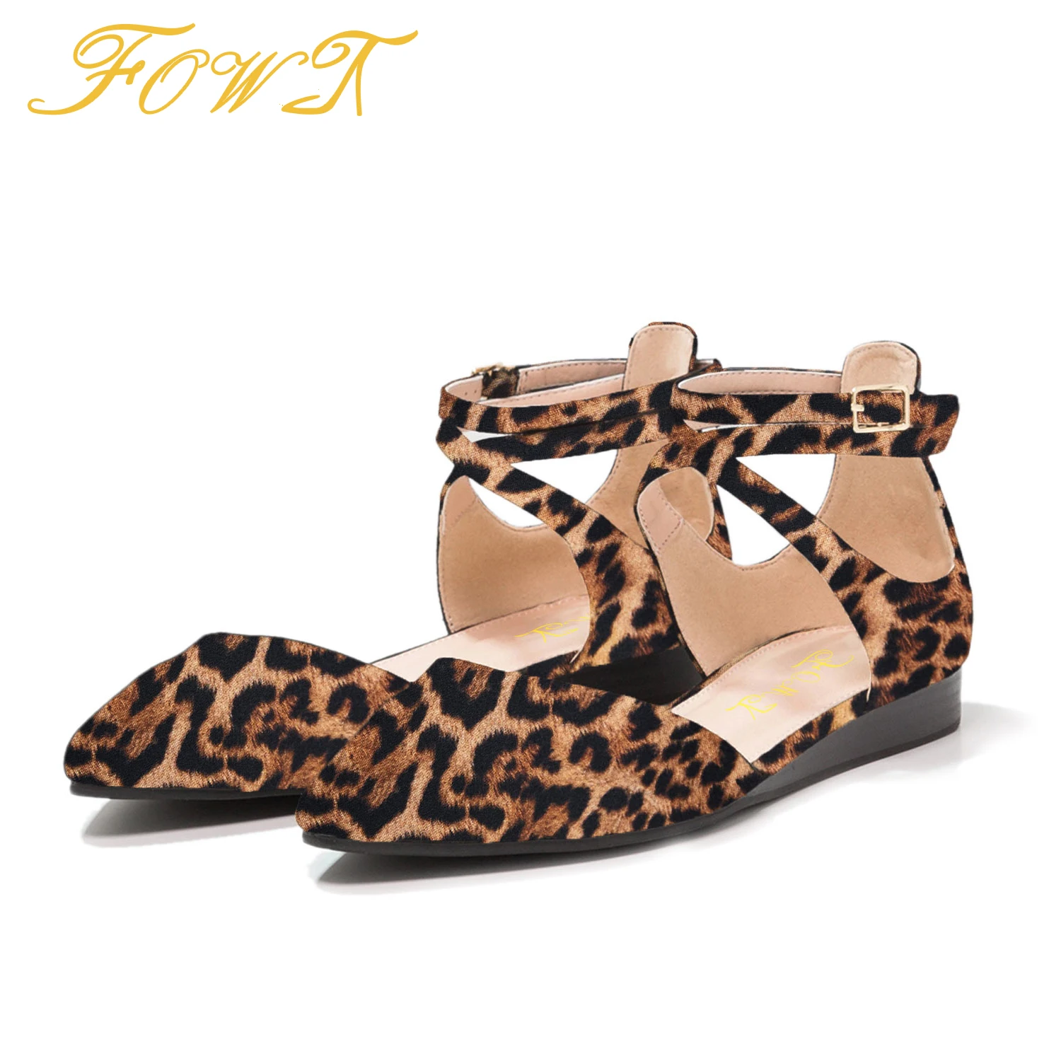 

Туфли-балетки женские с леопардовым принтом, заостренный носок, плоская подошва, без застежек, платформа, ремешок на щиколотке, большие размеры 11 12, летняя обувь для взрослых