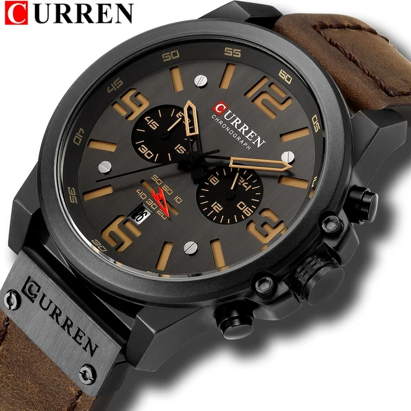 2022 CURREN Top Luxury Brand Waterproof Sport Wristwatch Men Chronograph Military Leather Men's Quartz Watches Relogio Masculino