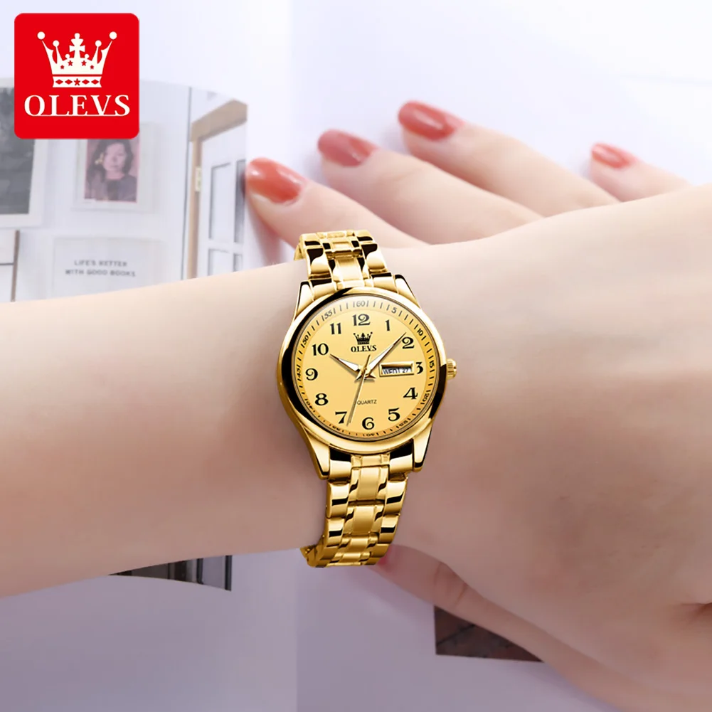 OLEVS Women's Wrist watch Original Luxury Watches for Ladies Waterproof Stainless Steel Quartz Woman Wristwatch Gold 2022 trend