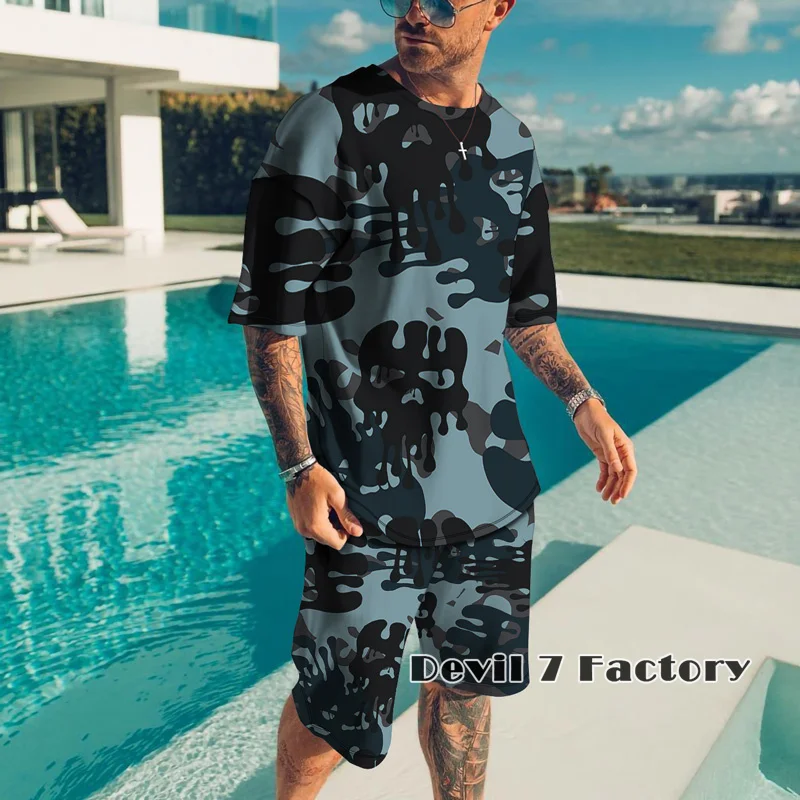 3D Print T-Shirts Men's Tracksuit Sets Fashion Casual Shorts Summer 2 Pieces Suits Graffiti Cool Street Male Clothing Sportswear