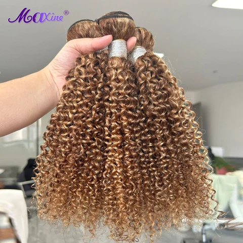 Maxine P4/27 Highlight Кудрявые вьющиеся пучки человеческих волос Афро Кудрявые объемные пучки необработанных вьющихся волос Оригинальные 100% наращивание человеческих волос
