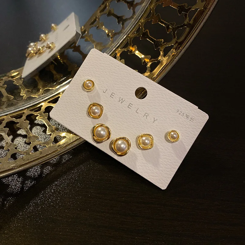 

Korea earrings trend New Fashion luxury Pearl three piece Stud earrings for women Quality Jewelry earrings for teens set Gifts