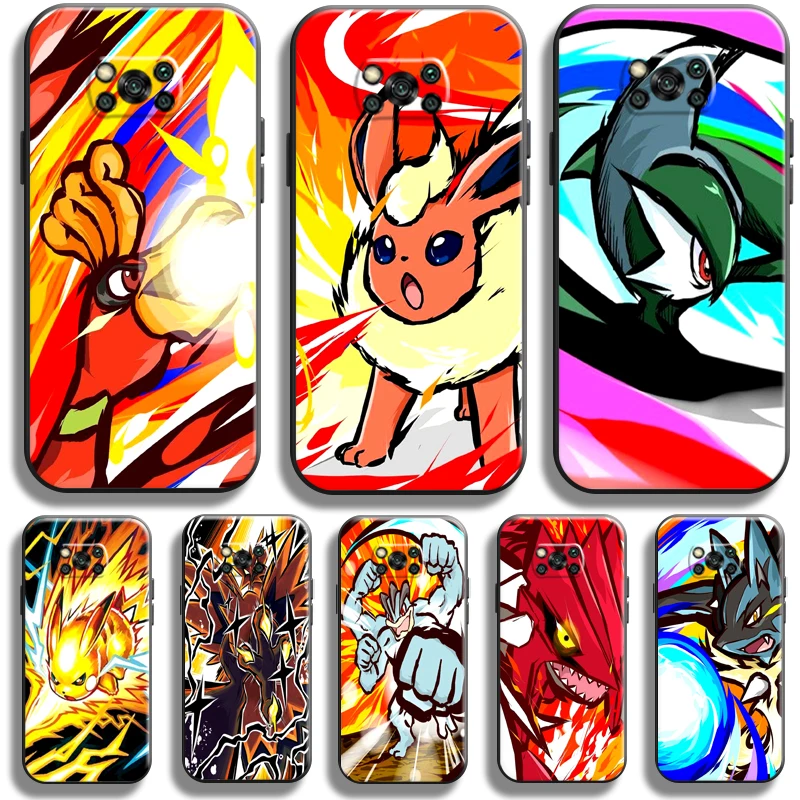 

Japan Anime Pokemon Pikachu For Xiaomi Poco X3 GT POCO X3 Pro NFC Phone Case TPU Black Funda Back Coque Liquid Silicon