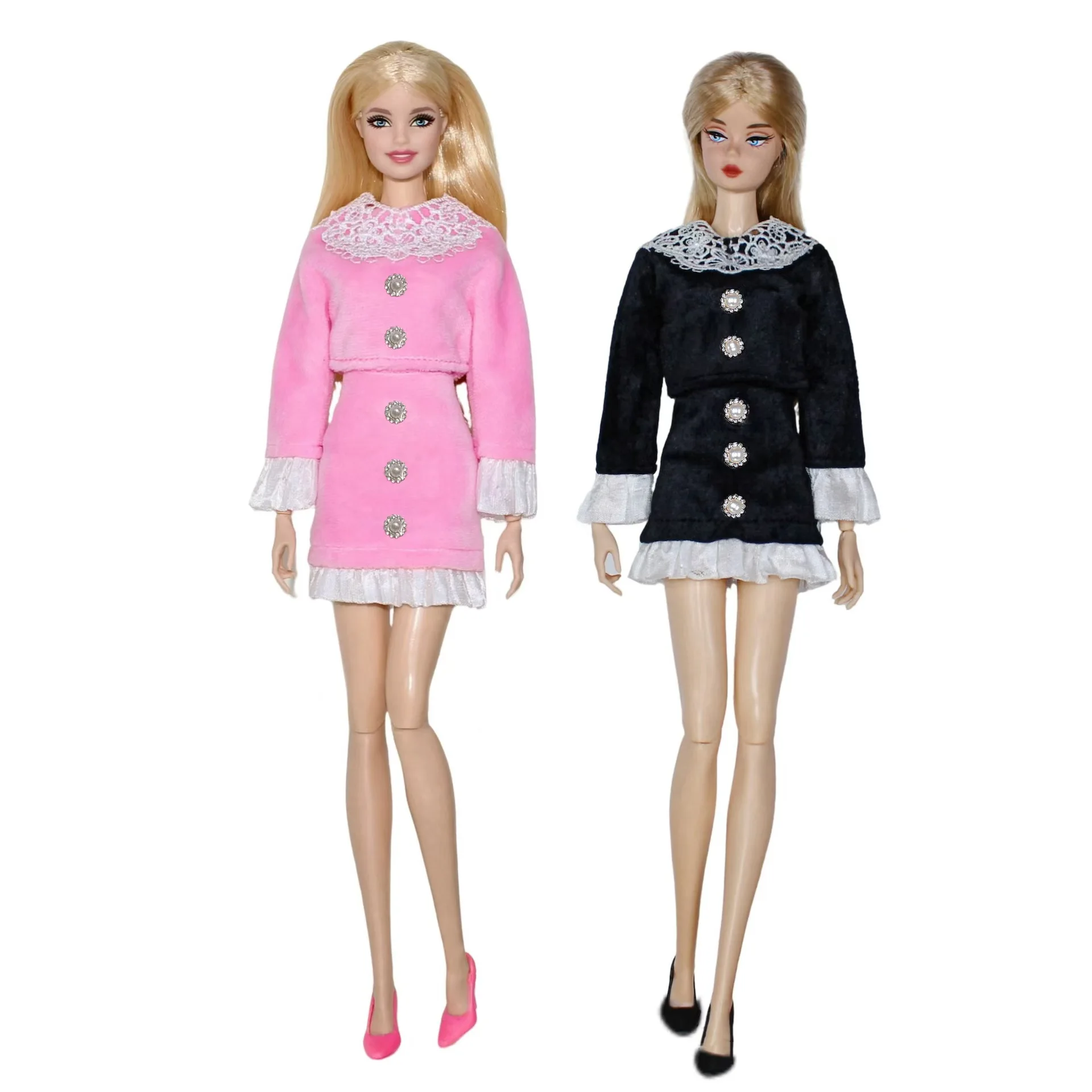 Модный черный розовый комплект одежды для куклы BJD 1/6 Барби одежда платье рубашка
