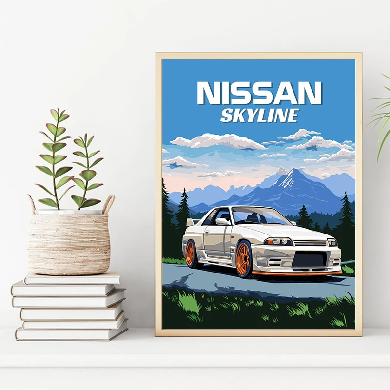 Японский Nissan Skyline R34 автомобильный Пейзаж Плакат и принты на холсте картина стену