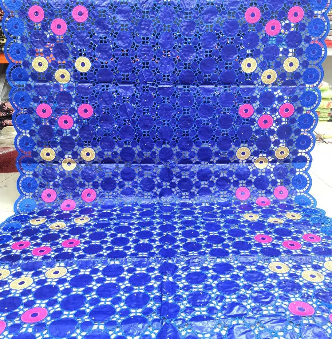 

Bazin Fabric High Quality Blue Embroidered African Fabric Bazin Riche Brocade Material For Women Dress 5 Yards