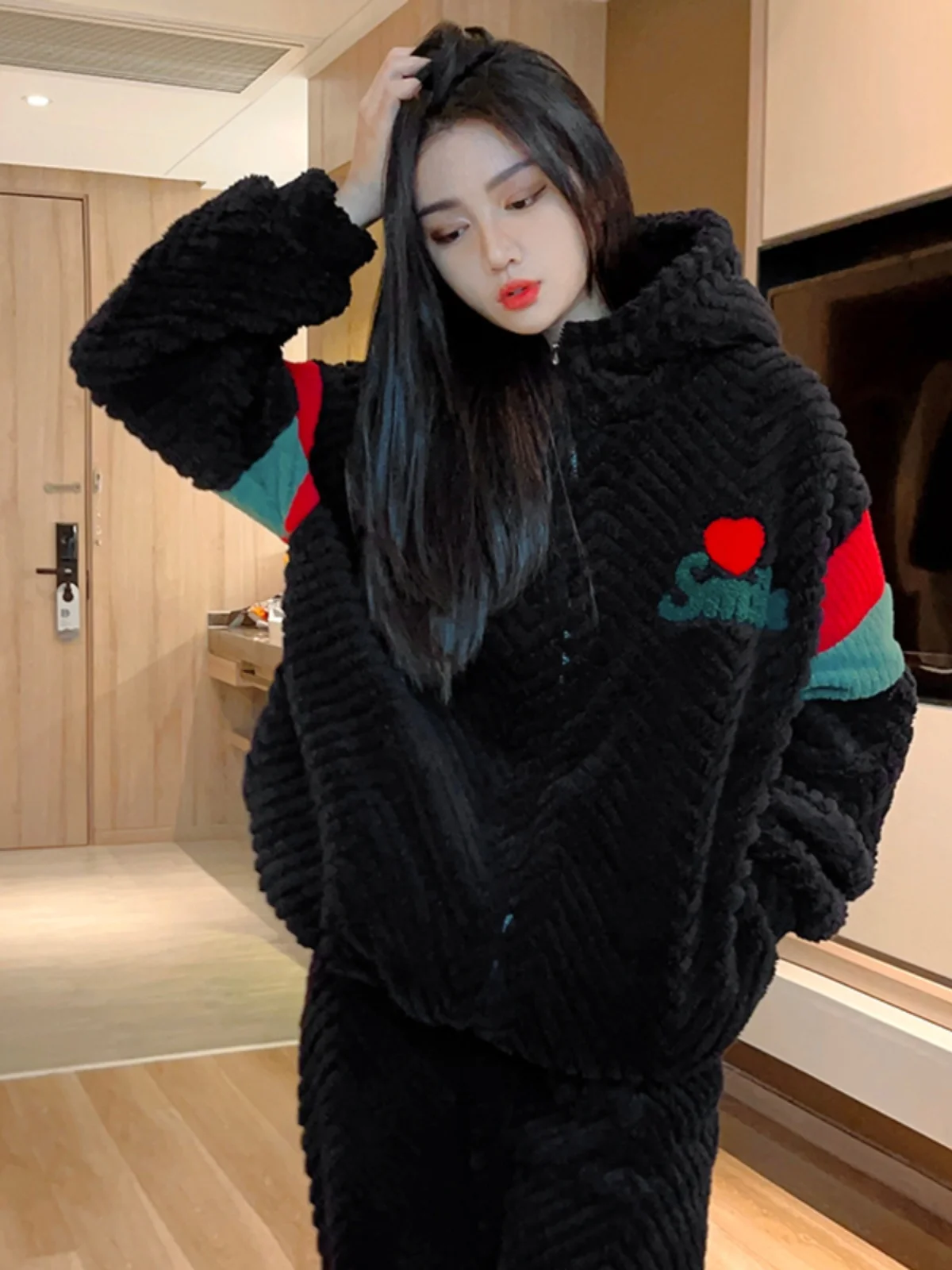 Теплые пижамы из кораллового флиса больших размеров женская верхняя одежда