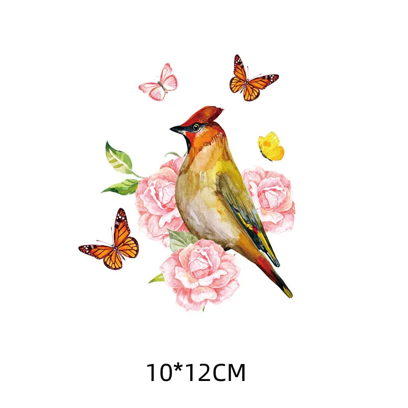 

Heat Transfer Clothes T-Shirt Thermal Stickers Decoration Printing 10x12cm Colorful Flower Bird Iron on Patches for DIY