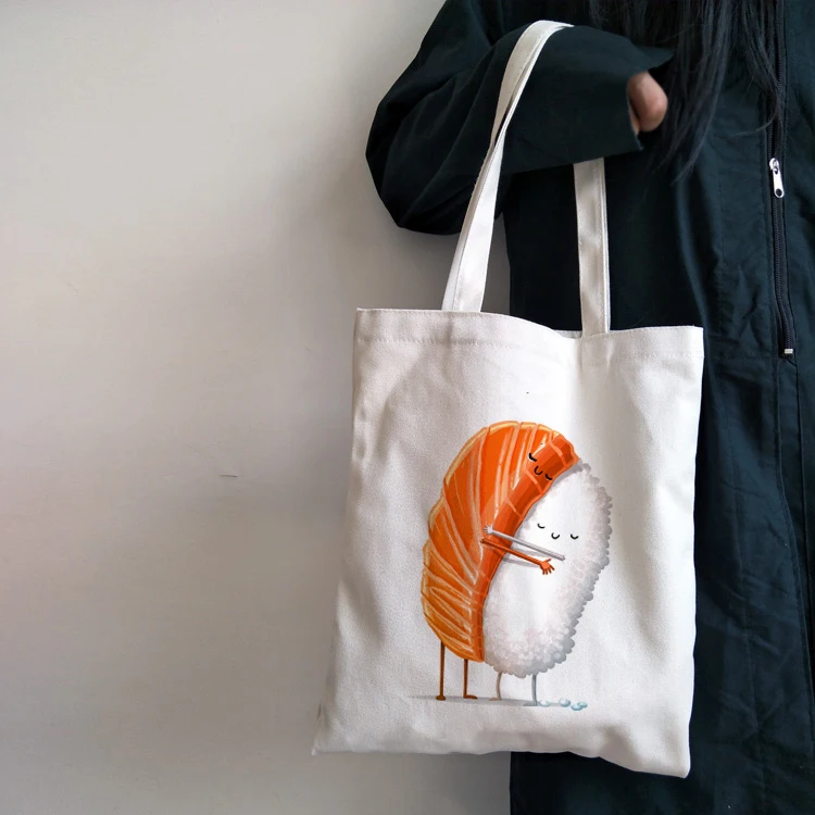 

Fashion Cute Sushi Hug Pretty Cartoon Shopping Bag Harajuku Kawaii Canvas Tote Bags Large Capacity Korean Style Girls School Bag