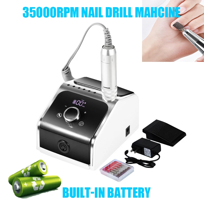 35000RPM Electric Nail Drill Machine Rechargeable Manicure Milling Cutter Set Nail Files Drill Bits For Gel Polish Nail Art Tool