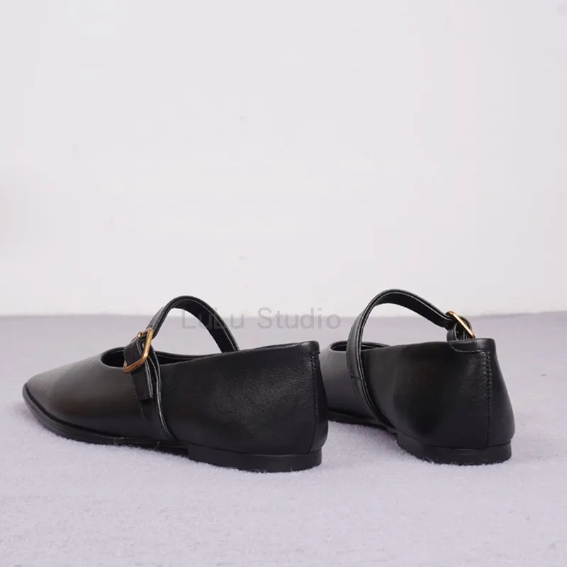 Jenny&Dave 2023 Spring New Fashion French Vintage Round Toe Garden Flats Genuine Leather Comfortable Mary Janes Shoes Women