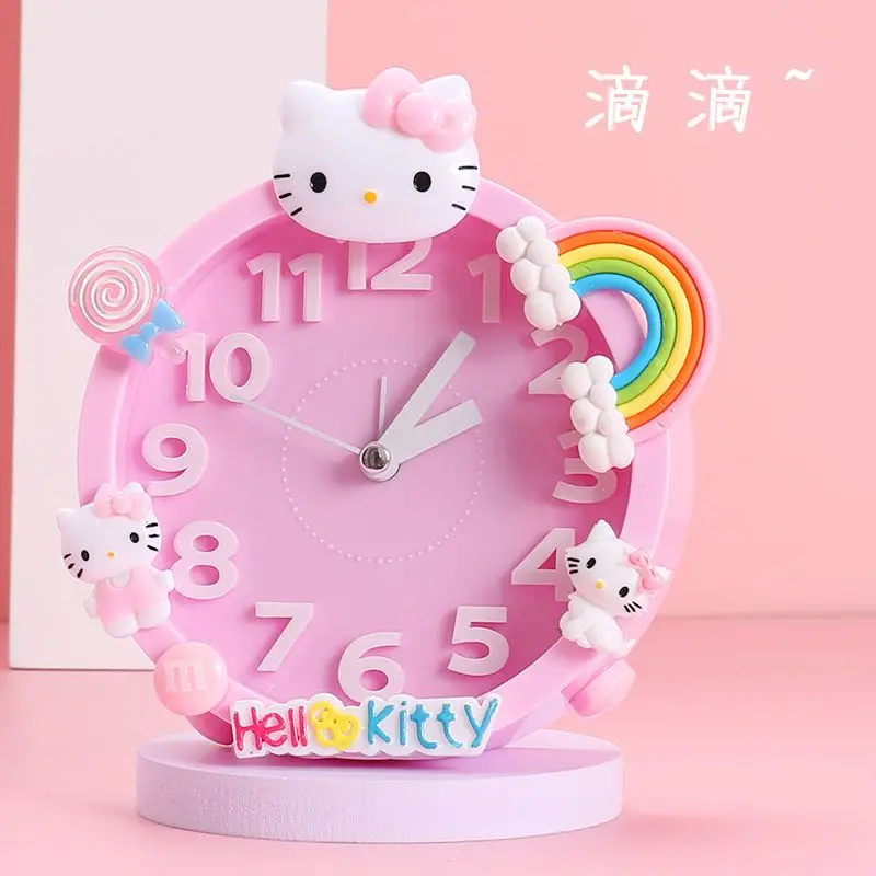 Hello Kitty children's small alarm clock cartoon students with cute girl bedroom bedside mute desktop clock clock anime