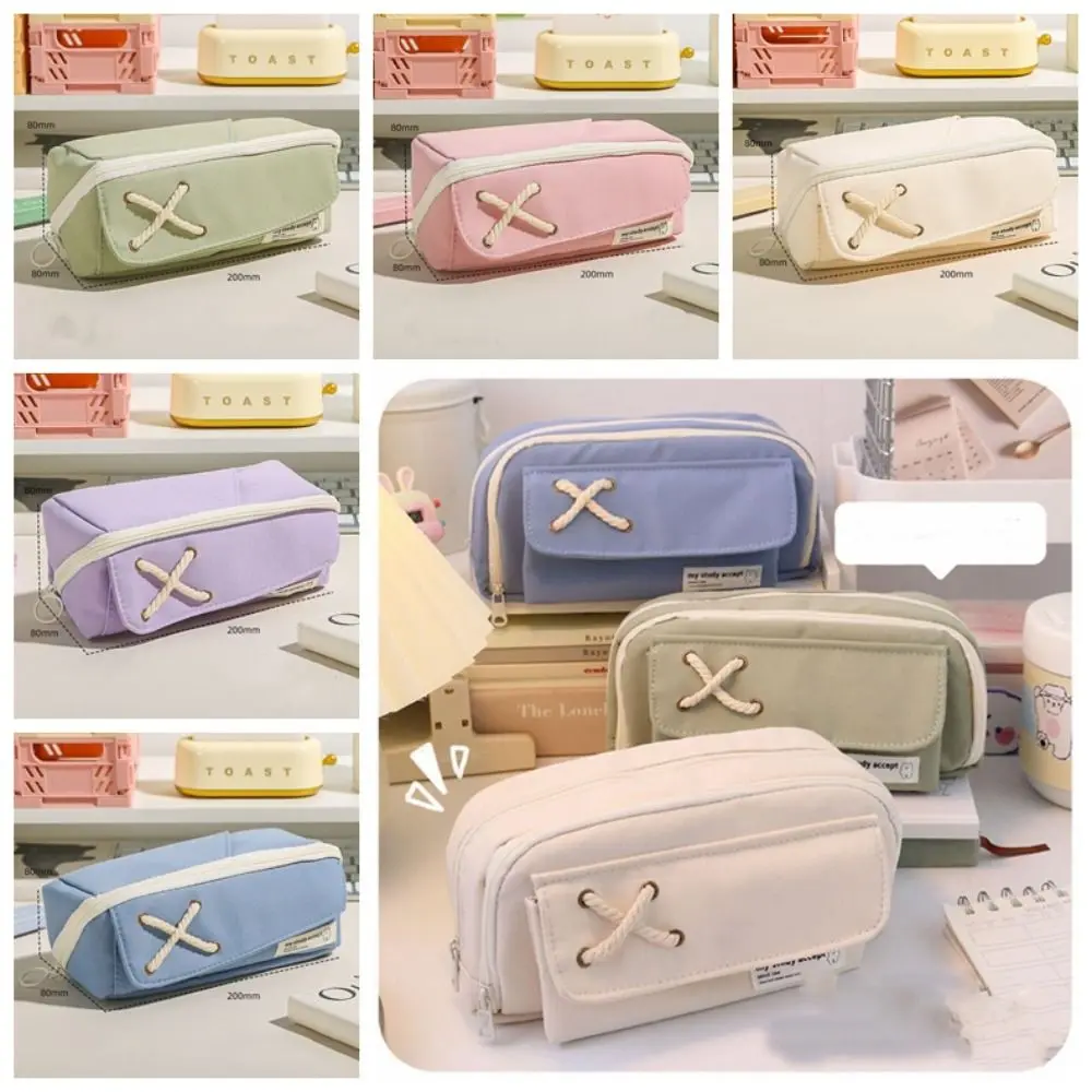 Case Pencil Bag Multi-layer Large Capacity Double Zipper 3 Compartments Desk Organizer