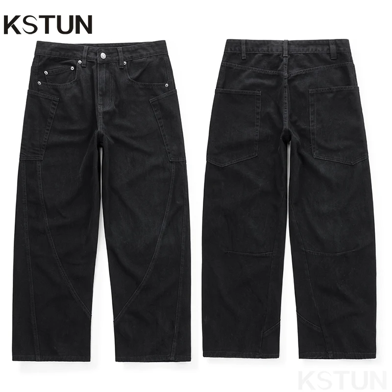 Черные джинсы KSTUN мужские свободные широкие мешковатые брюки Повседневная