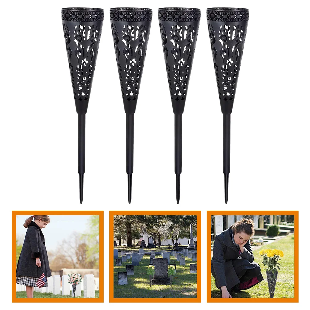 

4 Pcs Flower Arrangement Cemetery Holder Decor Vase Graveside Spike Plastic Vases Pot Hollow Out Inserted