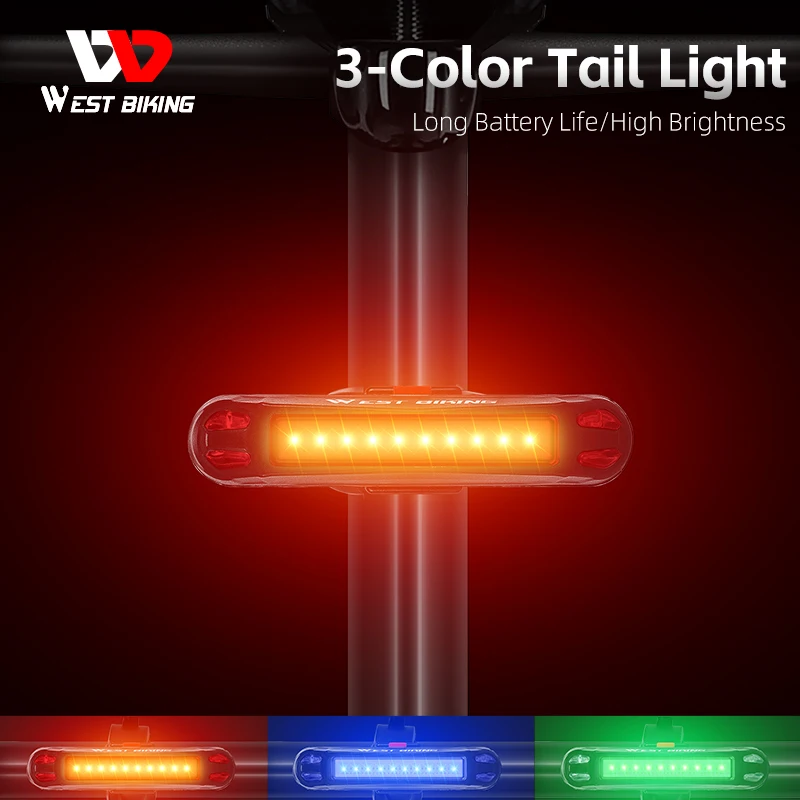 

WEST BIKING Colorful Bicycle Rear Light Rechargeable Cycling LED Light Bar High Visibility USB Flash Taillights Bike Accessories