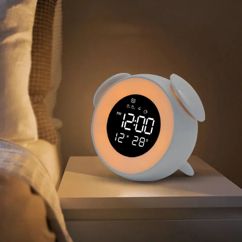 

2022 Bedside Sunrise Sunset Wake Up Light Digital Led Music Alarm Clock Bedroom Desk Calendar Snooze Clock Table Phone Charger