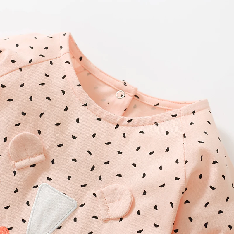 Платье в горошек для девочек с длинным рукавом и аппликацией