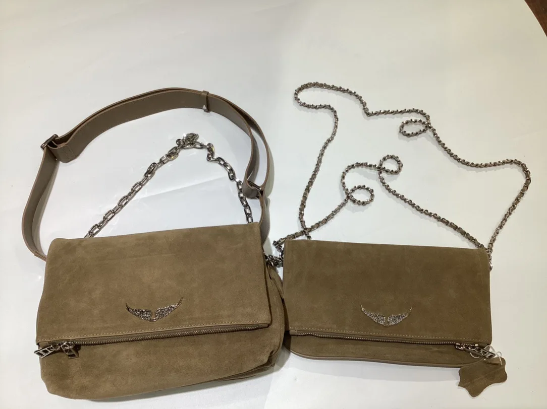 

2023 New High Quality 1:1 Wings Single Double Layer Cowhide Khaki Anti Leather Women Messenger Shoulder Bag