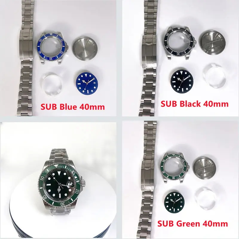40mm Mod Stainless Steel Sapphire Glass Ceramic Bezel Watch Case For RLX SUB 8215 2813 2836 Movement