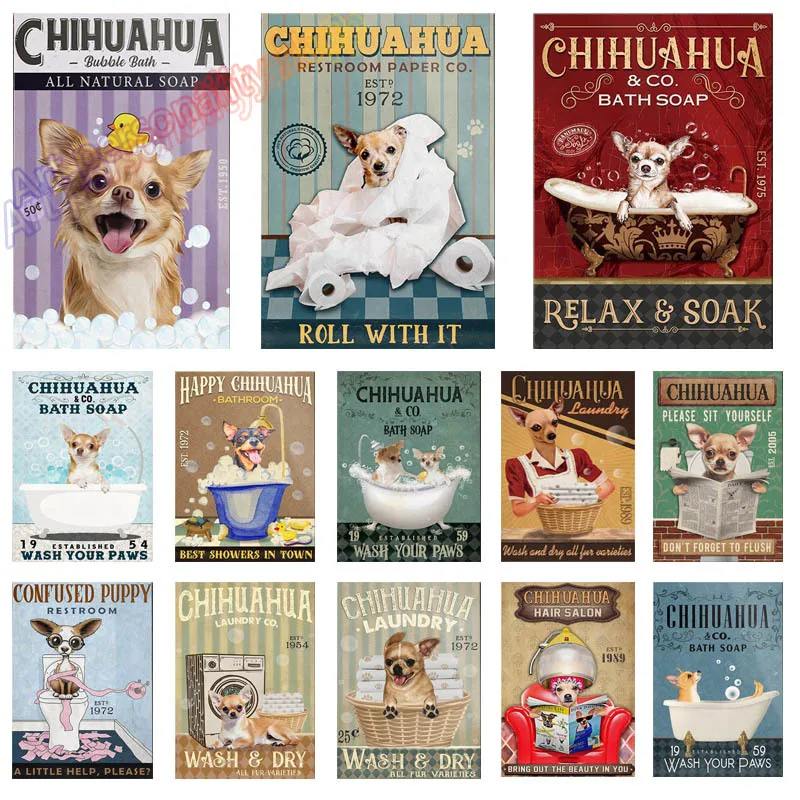 

Чихуахуа, собака, мыло для ванны, винтажный Металлический Настенный декор, новинка, ванная комната, туалет, ретро-постер, кабинет 8x12 дюймов