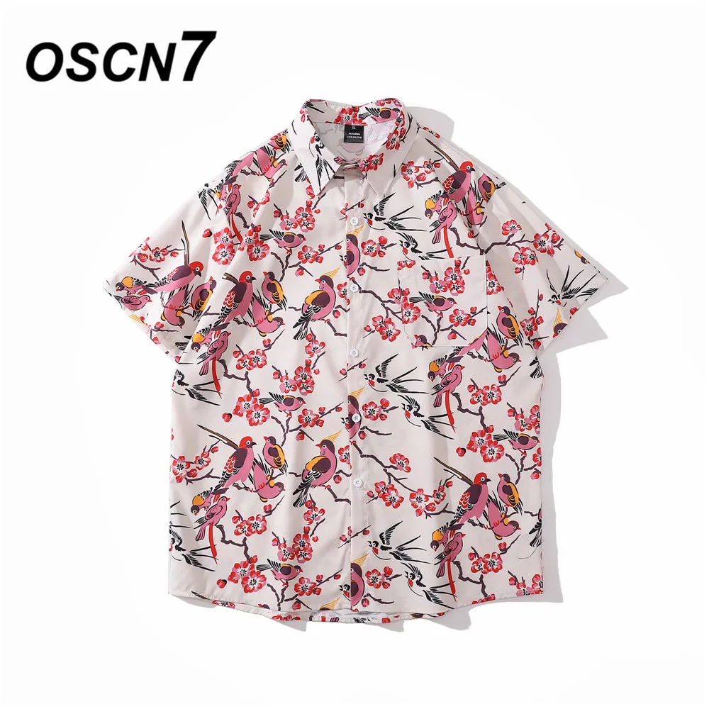 

OSCN7 Casual Street Printed Short Sleeve Shirt Men 2022 Hawaii Beach Oversize Women Fashion Harujuku Shirts for Men C207