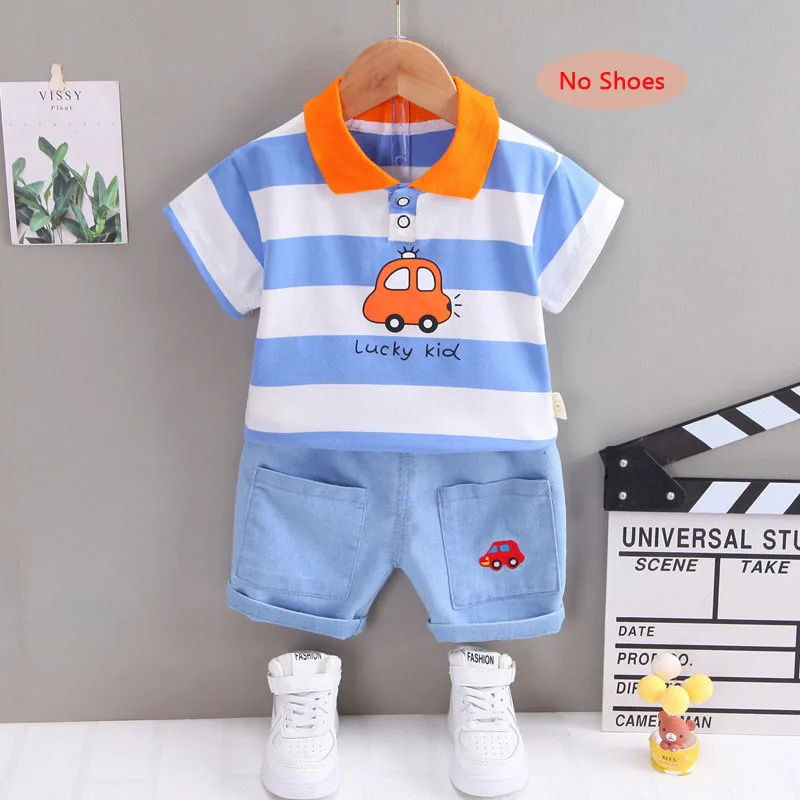 

Handsome Boy Clothing Sets New Summer Kids Cotton Short Sleeve Tops Shorts 2Pcs Infant Fashion Stripes Suits Tracksuits Outfits