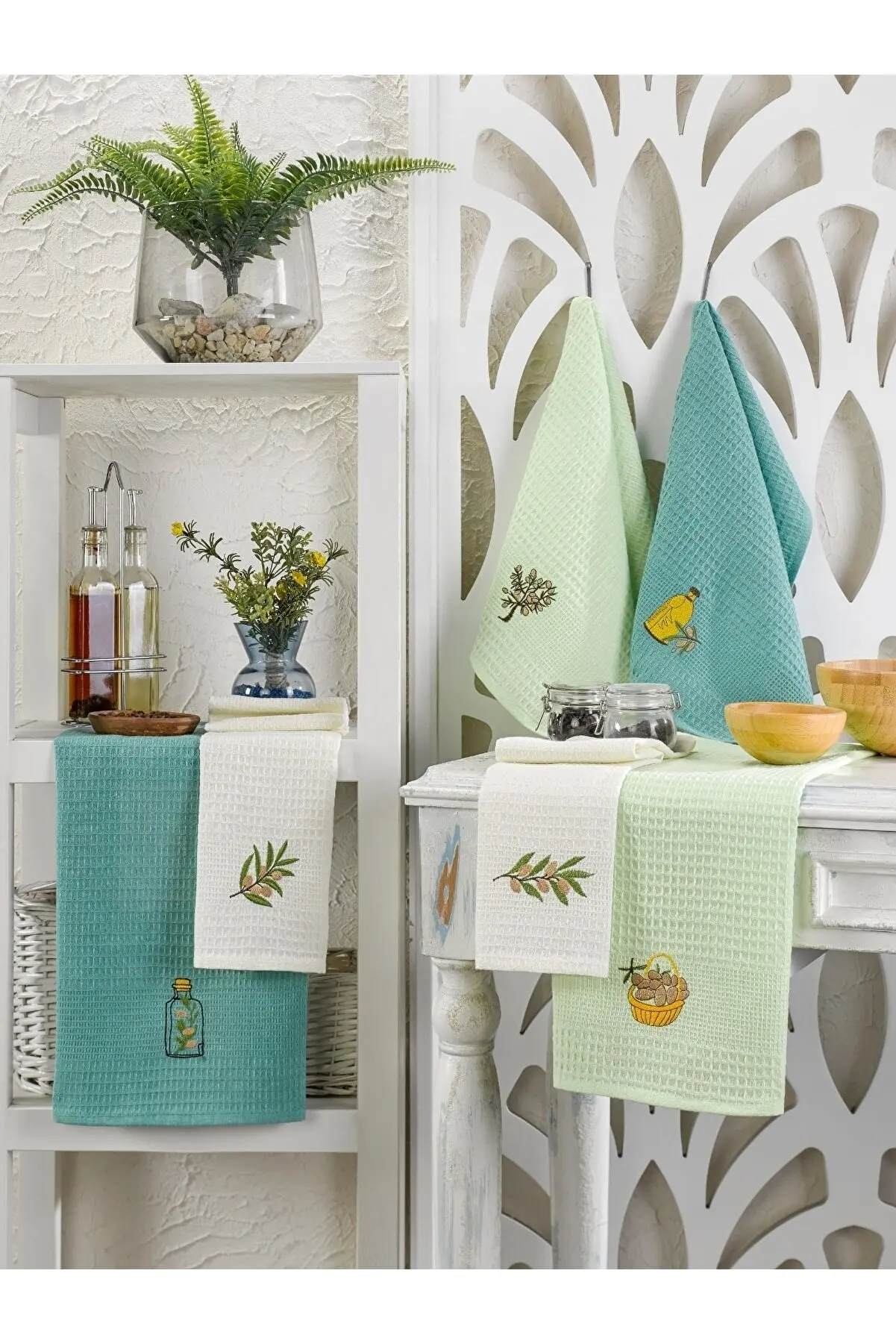 

6 Piece Kitchen Towel Olive Set 40x60 Napkin Model