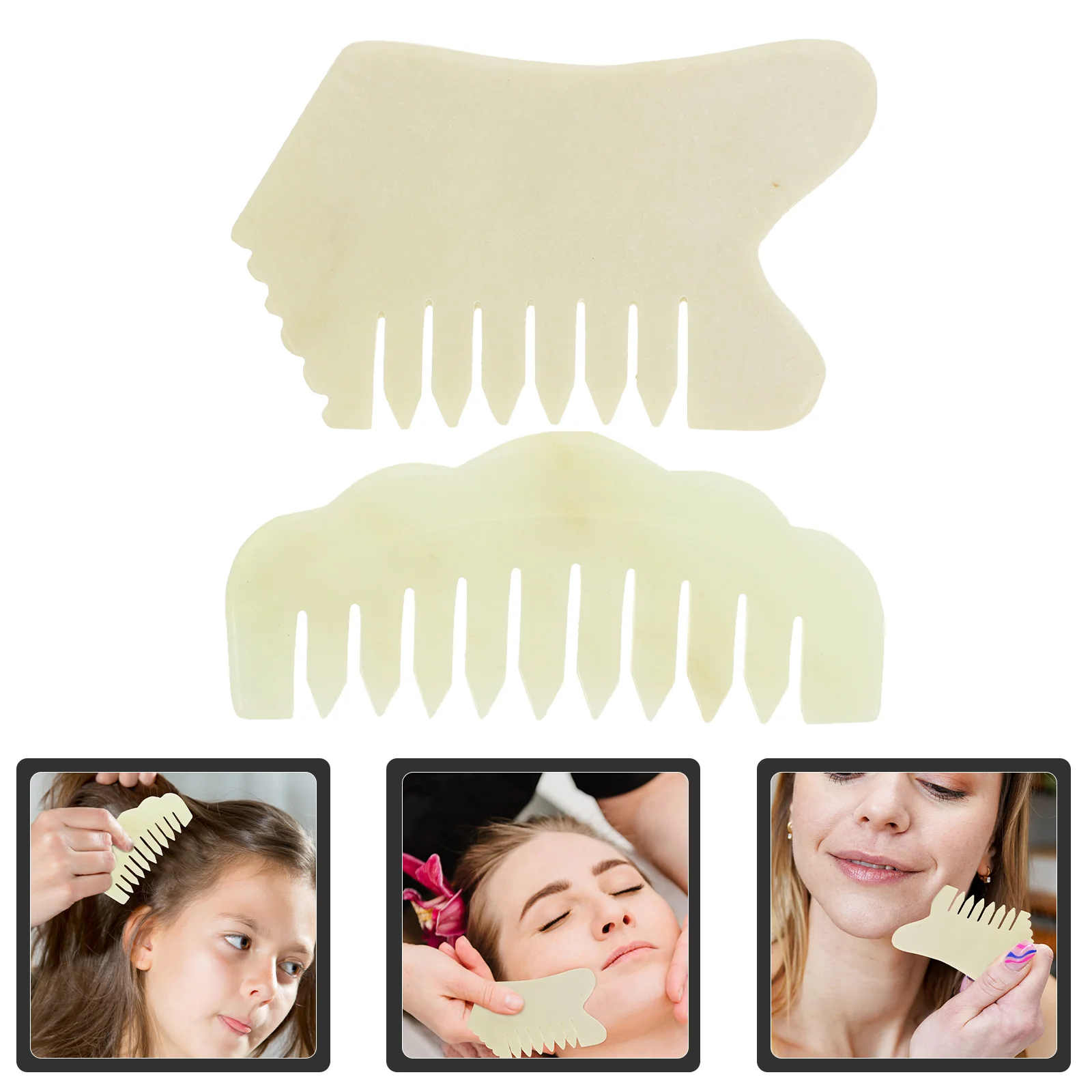 

2 Pcs Jade Comb Face Massager Gua Sha Tool Scraping Guasha Hair Scalp Massagers