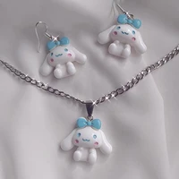 fashion kawaii sanrios jewelry set cinnamoroll cartoon anime pendant ring necklace earring set accessories toys for girls gifts
