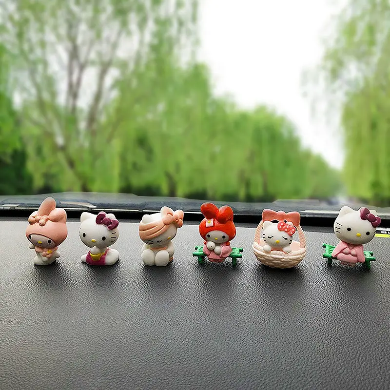 

Sanrio Car Decoration Cute Hello Kittys Cartoon Action Figure Figurines Ornament Auto Interior Dashboard Accessories for Gifts