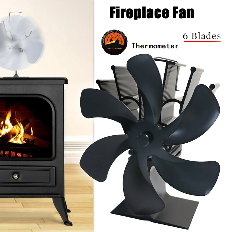 

6 Blade Heat Powered Stove Fan Black Fireplace Fan Wood Burner Eco Friendly Quiet Home Fireplace Fan Efficient Heat Distribution