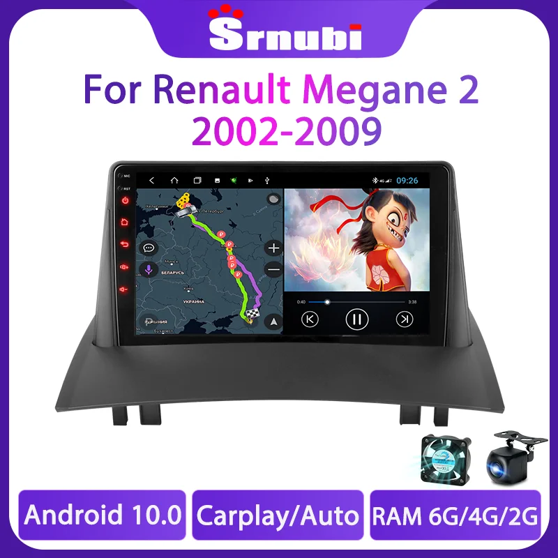 Srnubi Android 10 Car Radio for Renault Megane 2 2002-2009 Multimedia Video Player GPS 2Din Bluetooth Wifi Stereo DVD with Frame