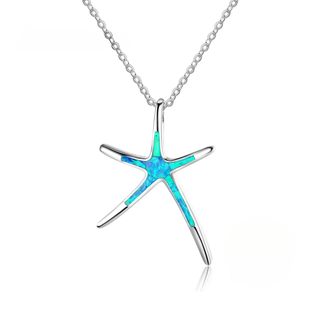 

TKJ 925 Sterling Silver Starfish Sapphire Pendant Necklace for Women Exquisite Jewellery Free Shipping Wholesale