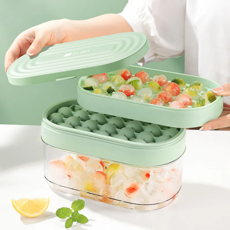 New Transparent Ice Box with Lid  Food Grade Silicone Molds Ice Mould Household Lazy Round Ice Storage Box Kitchen Accessories