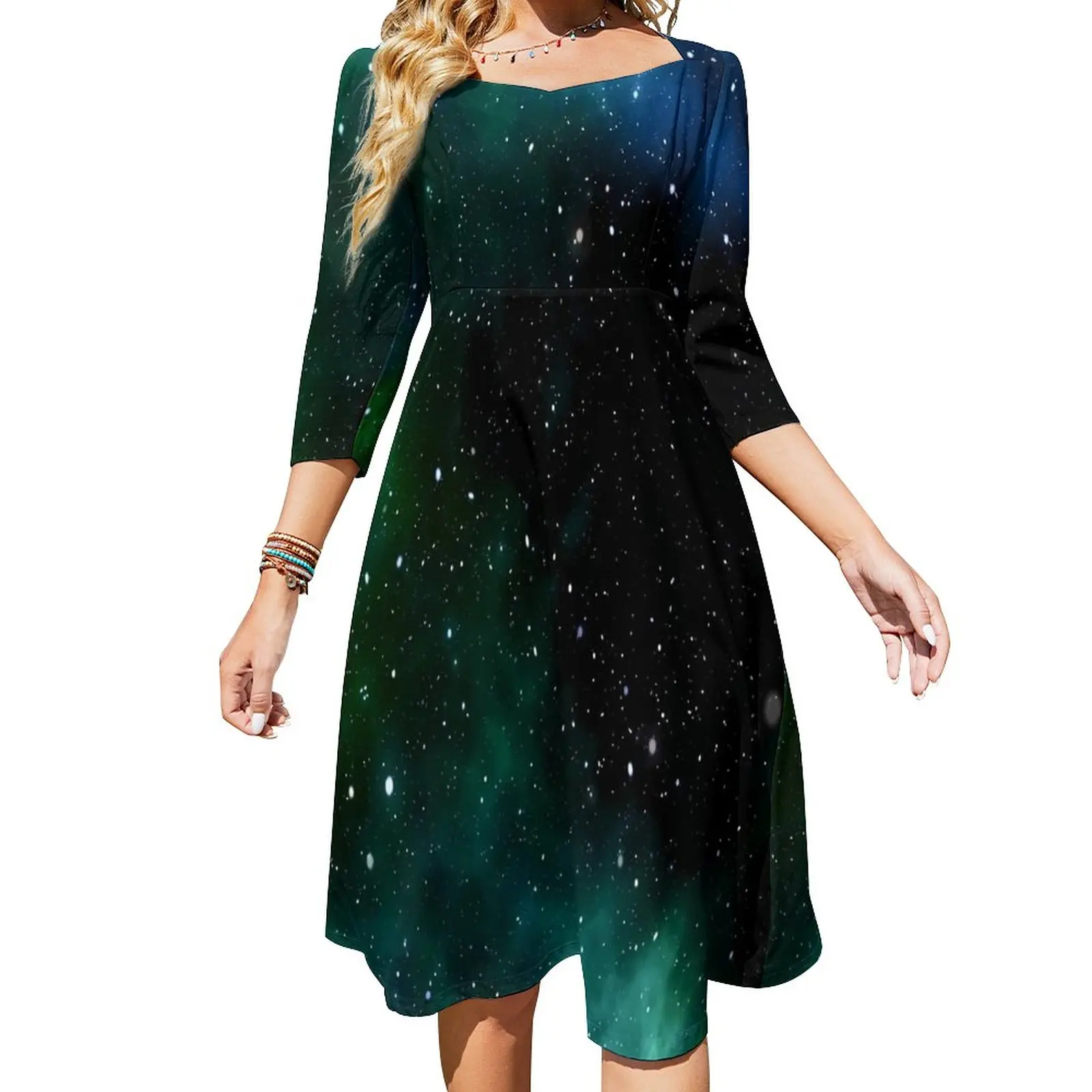 

Galaxy Nebula Casual Dress Womens Stars Print Street Fashion Dresses Sexy Elegant Dress Custom Clothing Big Size