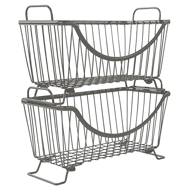 

2 упаковки Штабелируемых корзин, корзина-органайзер для хранения с ручками, корзина для шкафчиков для кухни, ванной комнаты