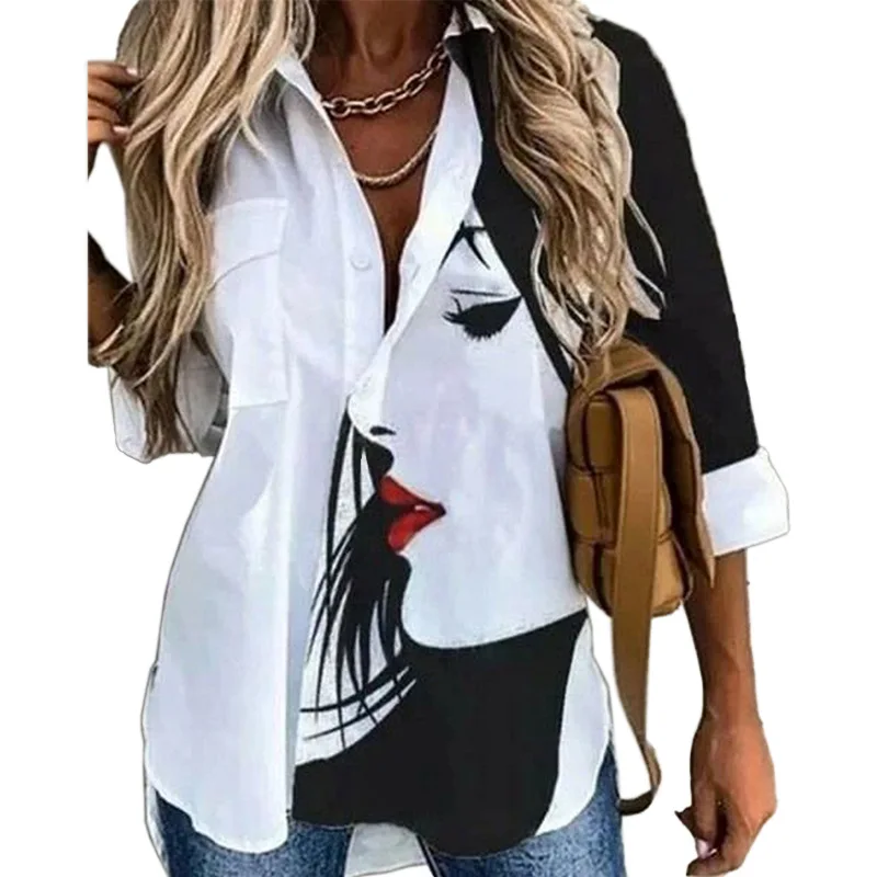 

Women's Tops Fashion 2022 New Spring Summer Single Breasted Fresh Digital Printing Long Sleeve Loose Commuter Shirts SJ373