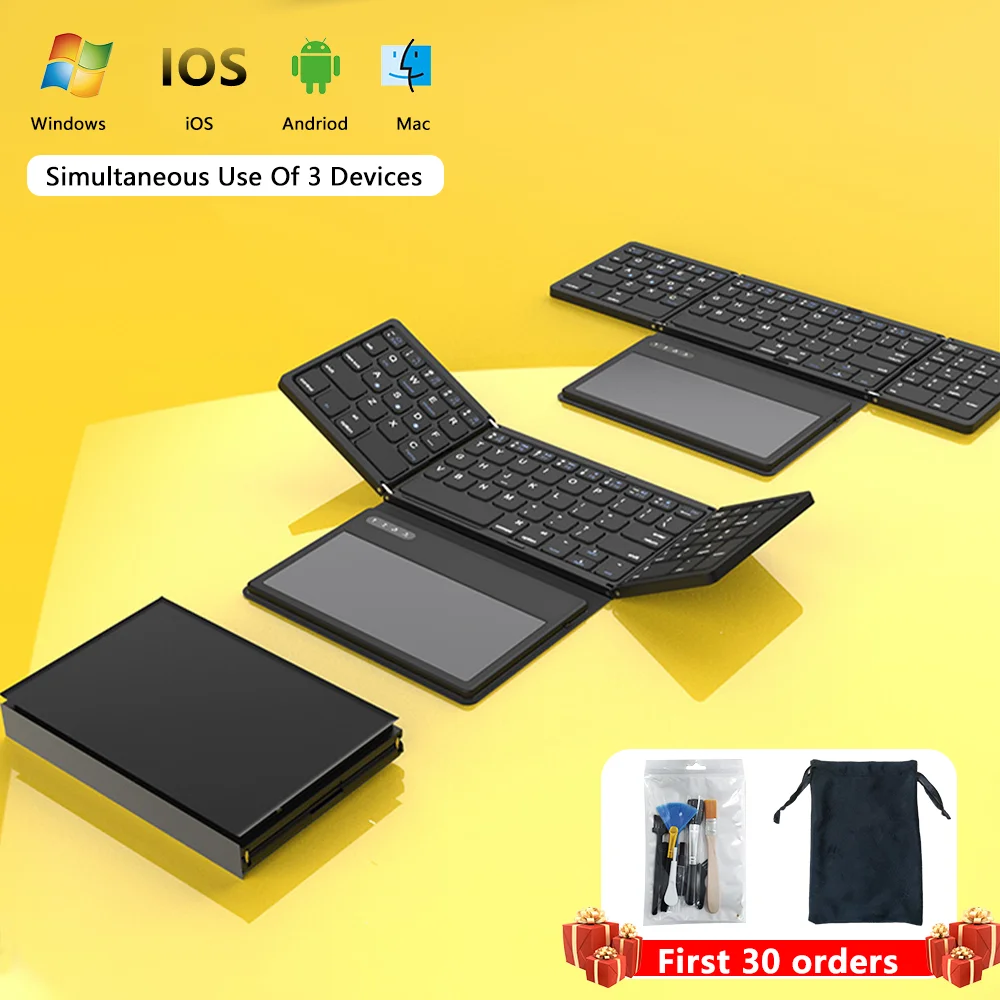 Foldable Bluetooth Wireless Keyboard With Touchpad Ultra Slim Pocket Folding Keyboard For Windows/Android/ IOS/OS/HMS Tablet PC