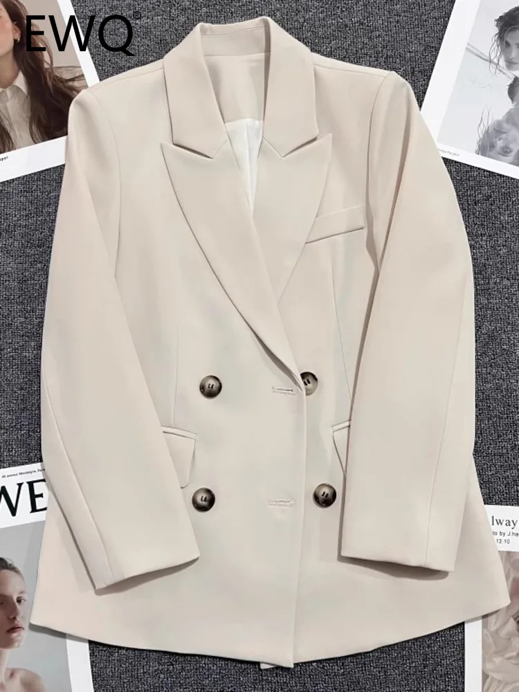 

EWQ Solid Color Double-breasted Pockets Patchwork Long-sleeve Sweet Style Chic And Elegant Woman Jacket Autumn 2023 New 27SN3233