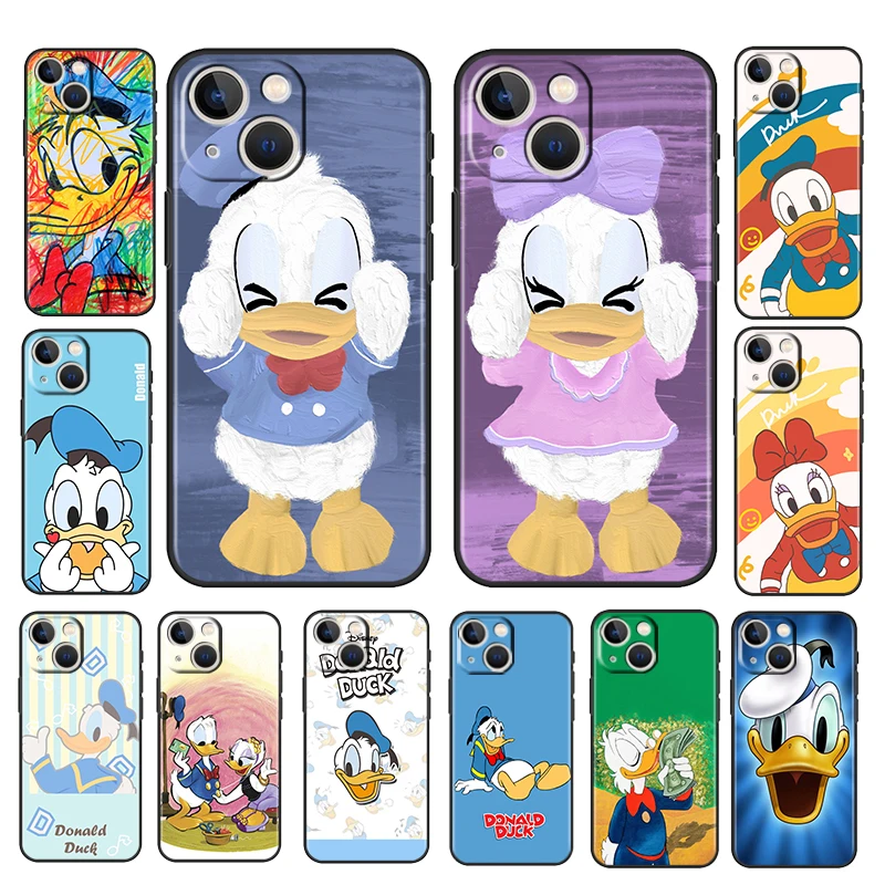 

Cute Donald Duck Boy Black Phone Case For Apple iPhone 14 13 12 11 Pro Max Mini XS Max X XR 7 8 6 6S Plus 5S Soft Cover Fundas