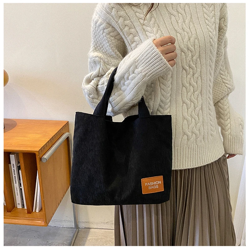

Corduroy Lunch Bag for Women 2023 Eco Canvas Portable Tote Bags Mini Female Students Bento Picnic Food Bag Travel Handbags