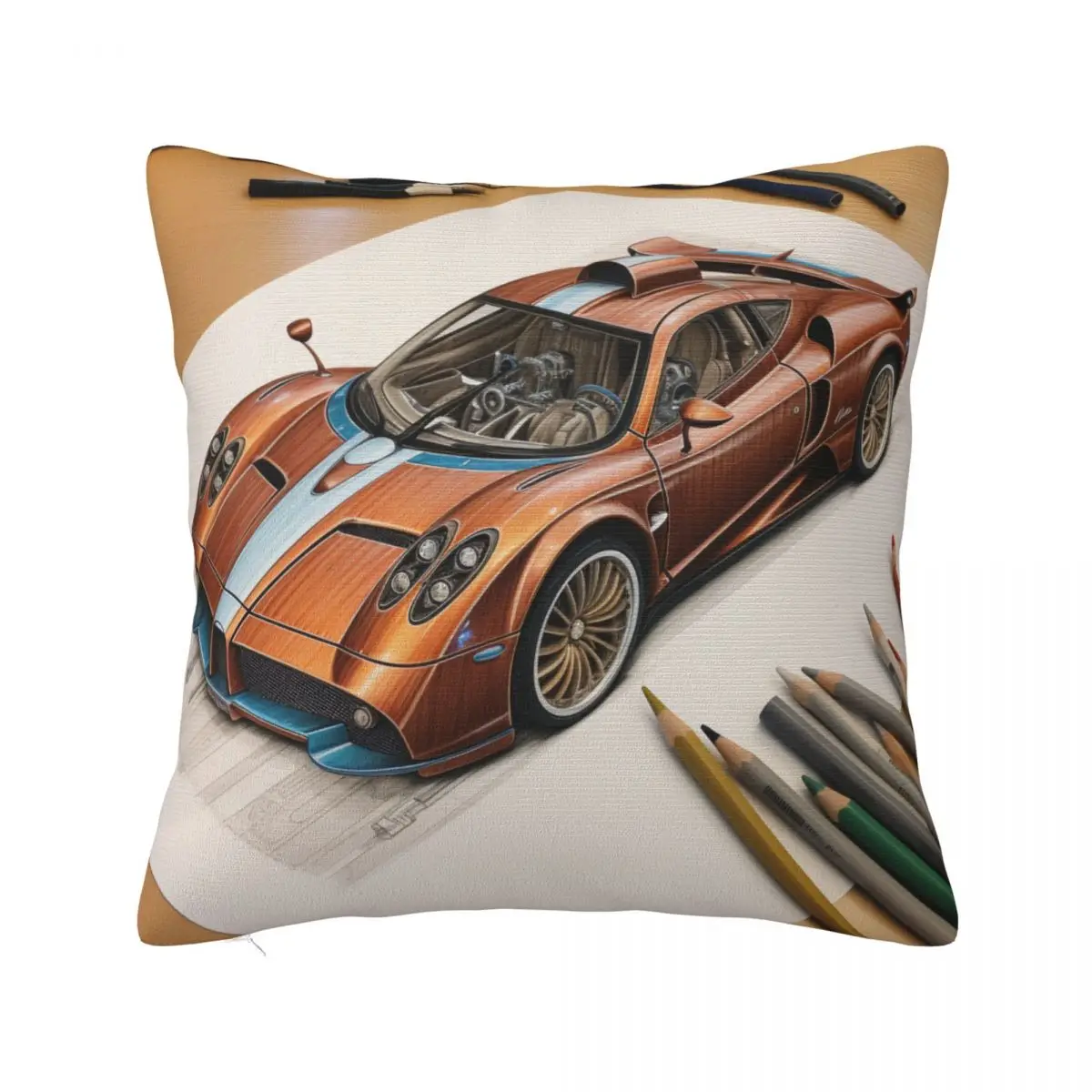 

Speed Sports Car Pillow Case Colored Cartoon Pencil Art Hugging Zipper Pillowcase Summer Vintage Polyester Cover