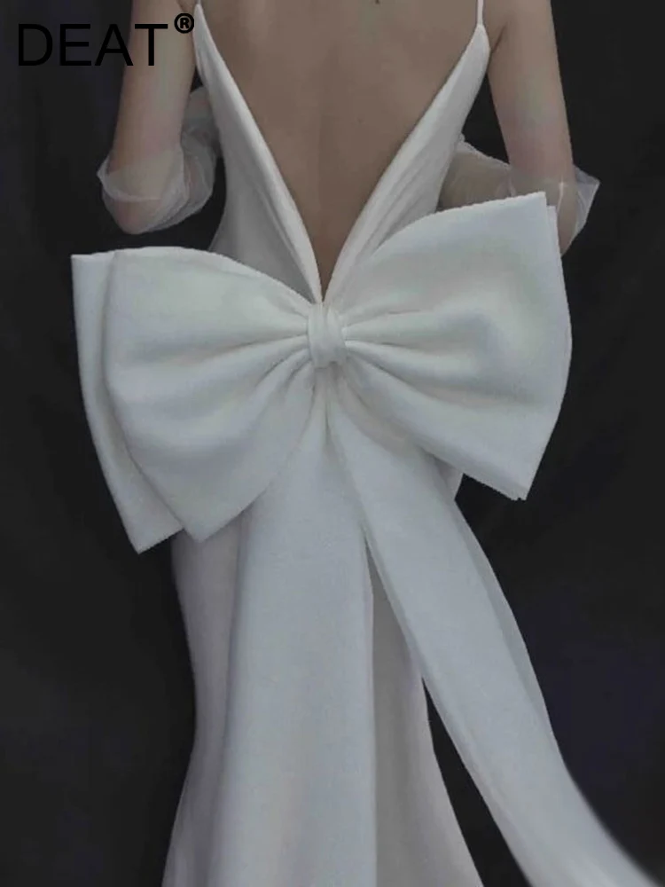 

[DEAT] Solid Color Elegant Bow Design Accessories Female Full Dress Folds Temperament Belt New Women's 2023 Spring 13DB902