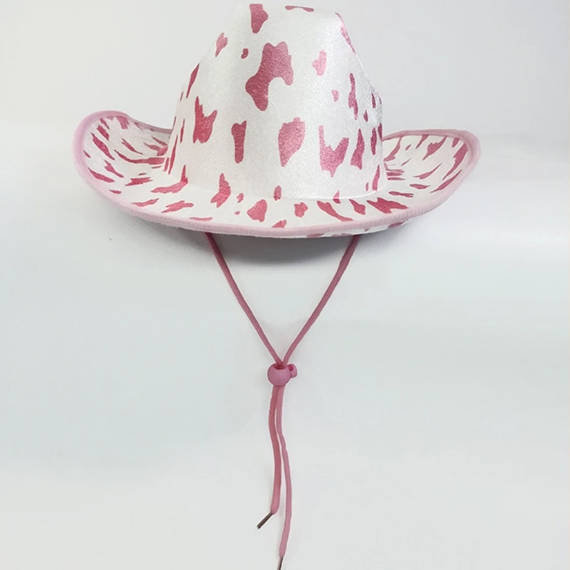 Pink Cow Print Women Fedora Hat for Winter Autumn Elegant Lady Trilby Felt Homburg Church Jazz Hat Cosplay Cowgirl Hat