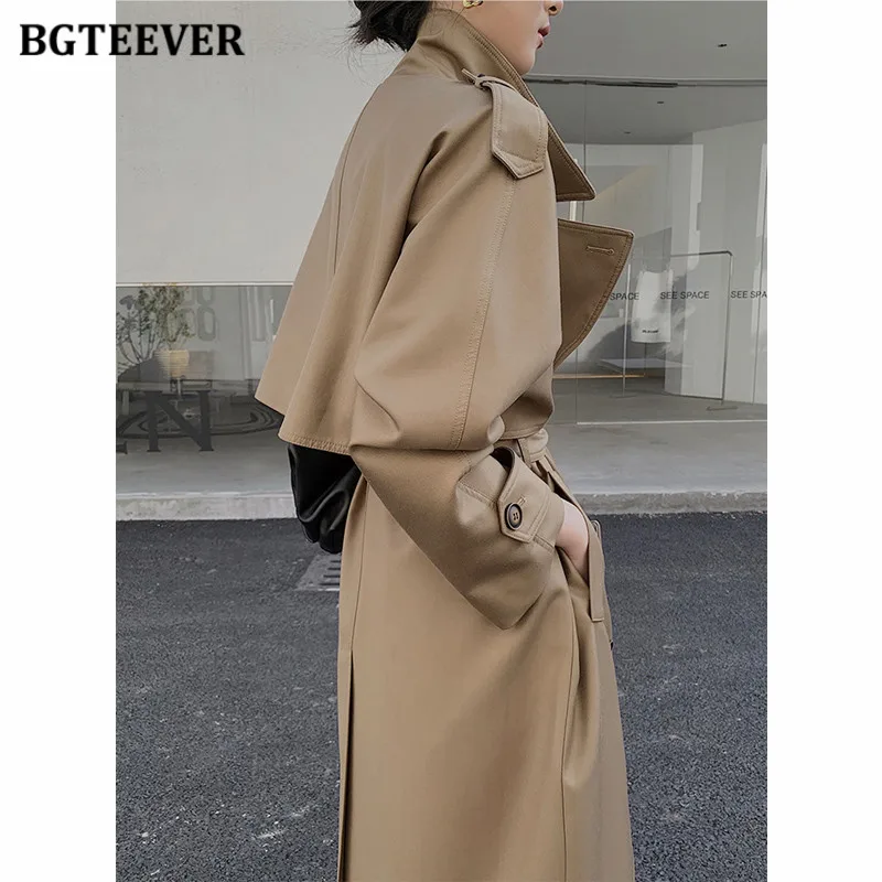 Женский Длинный Тренч BGTEEVER винтажный двубортный с поясом ветровка оверсайз