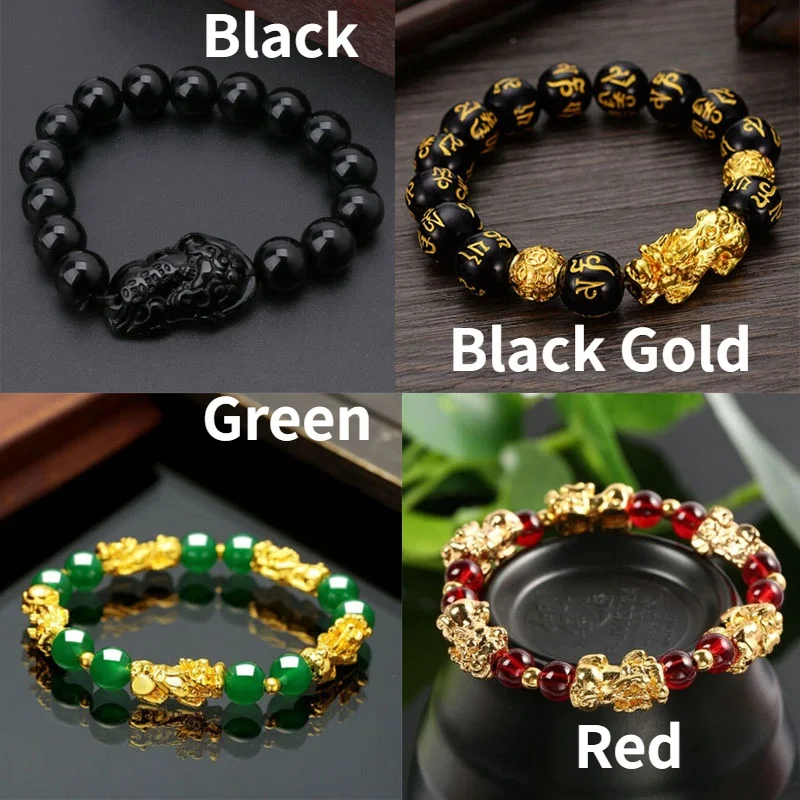 

Mifeiya Feng Shui Obsidian Stone Beads Bracelet Men Women Unisex Wristband Gold Black Pixiu Wealth and Good Luck Women Bracelet