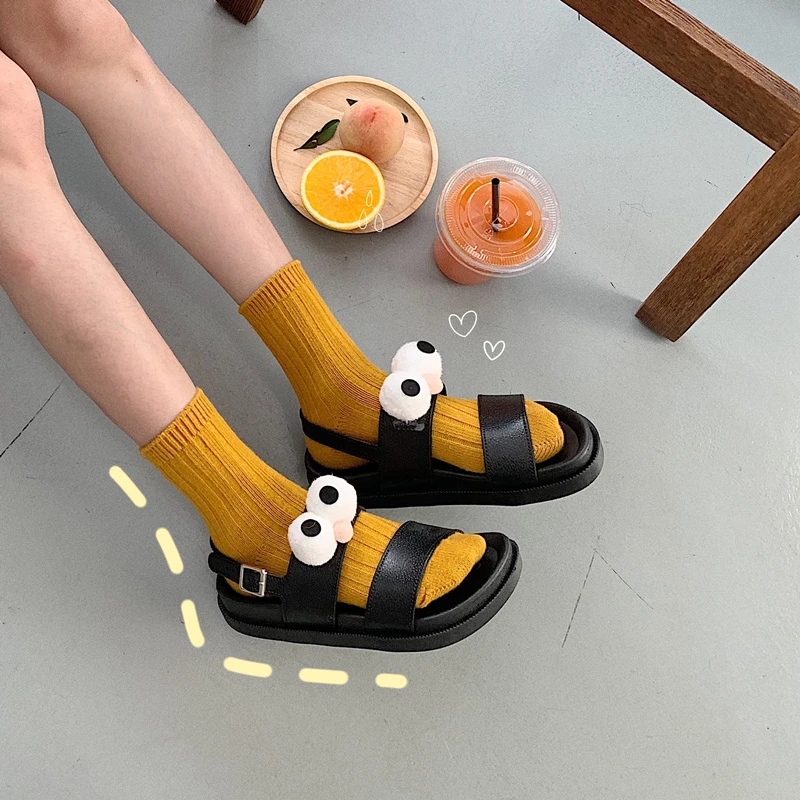 

Korean Black Cartoon Sandals Women 2022 New Platform Sandals Summer Shoes Women Heels Lightweight Shoes Platform Sandals