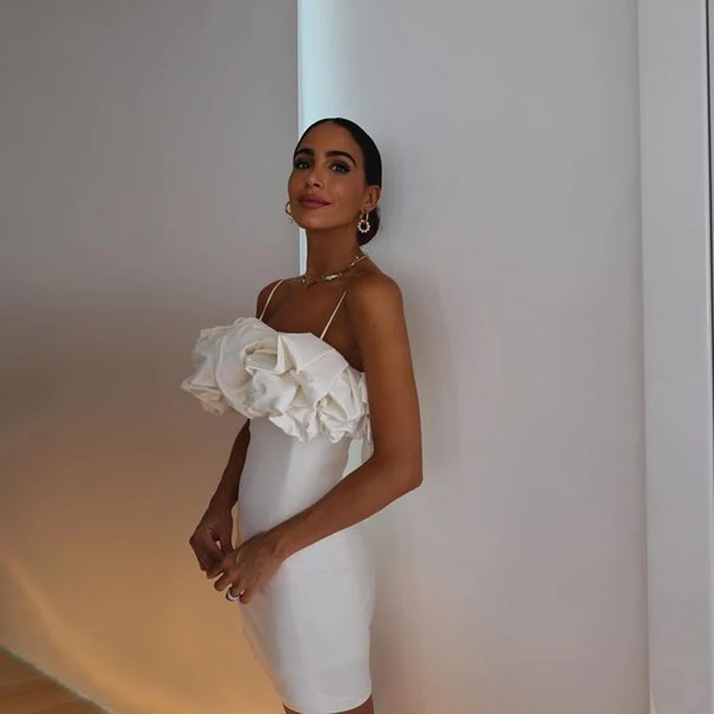 

Casual Elegant Women Summer Dress Spaghetti Strap Handmade Ruffles Sexy Formal Short Party Gowns Evening Dresses Custom Made